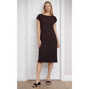 EILEEN FISHER Stretch Crepe Bateau Neck Dress Chocolate Brown XL Bottom‎ Zippers